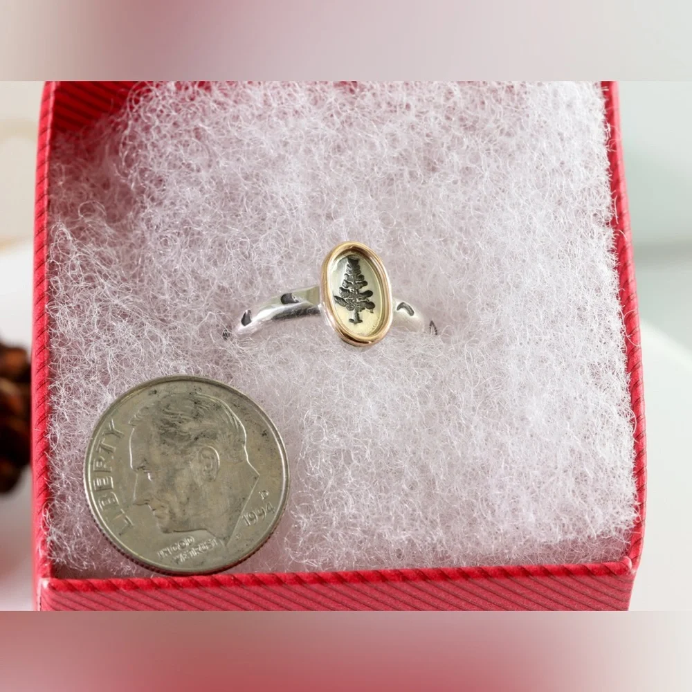 Sterling Silver Tree Ring with 14K Gold Accent – Size 6.25